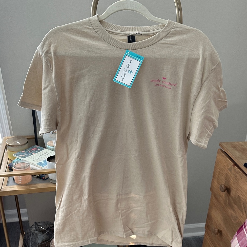 Simply Southern Tan Tee with Pink Logo